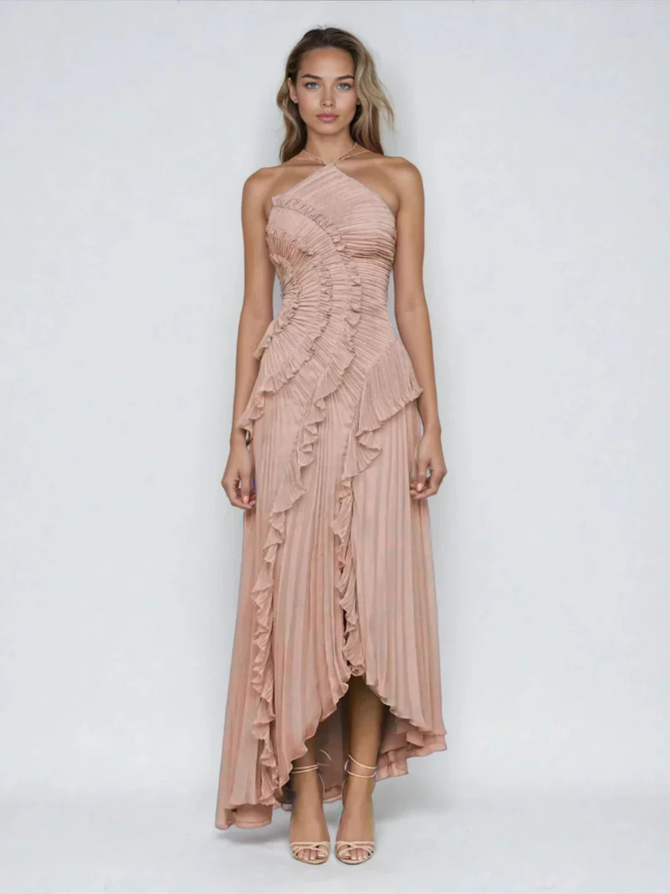 Livette - Halter neck and ruffles Maxi Dress
