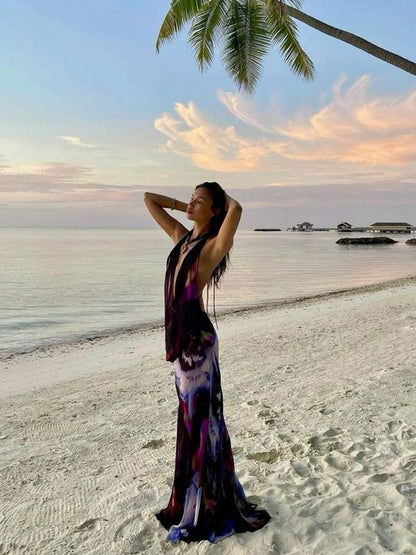 Lioris - Halterneck Backless Tie Dress