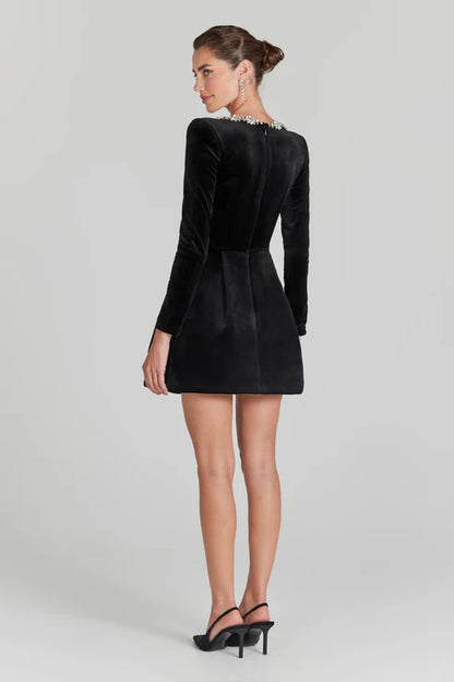 Mila - Black Velvet Mini Dress