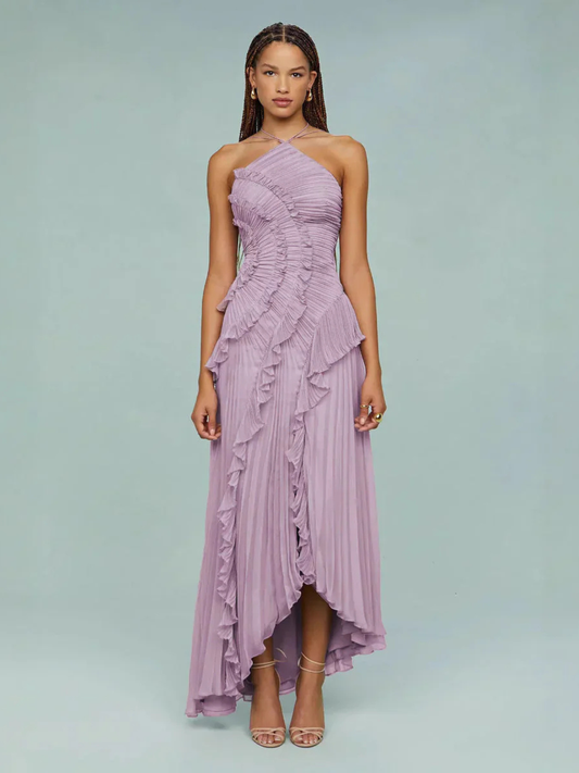 Livette -  Halter neck and ruffles Maxi Dress