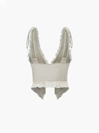 Liorael - Front Tie-Top with Lace Trims