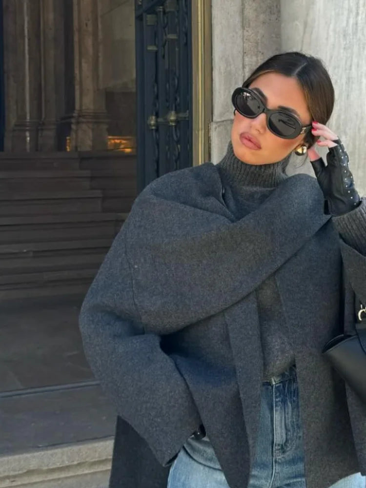 Side View of Avalith Woolen Cape Coat