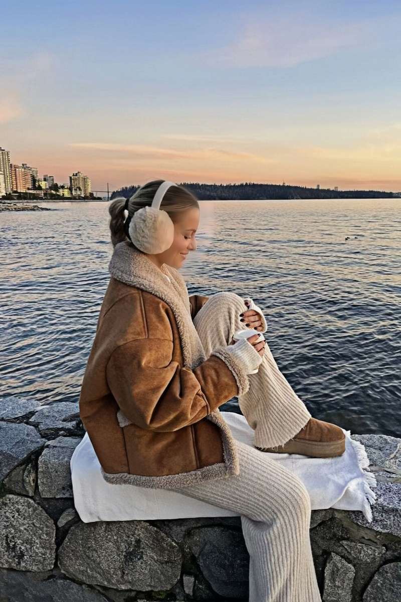 Back View of Anoura Contrast Collar Jacket