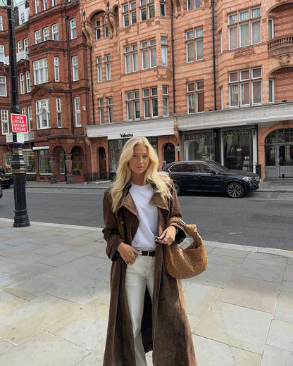 Back View of Arlyssia Long Velvet Coat