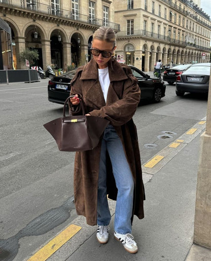 Side View of Arlyssia Velvet Trench Coat