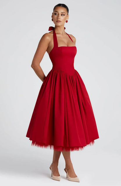 Monet - Lace-up Corset Midi Dress